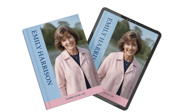 A hardcover memoir book and a tablet showing the same cover
